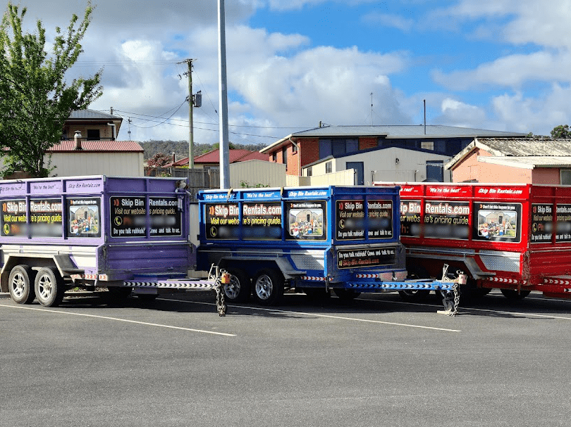 Three of our skip bins available to hire in Devonport, Burnie, Ulverstone& wider North West Tasmania.